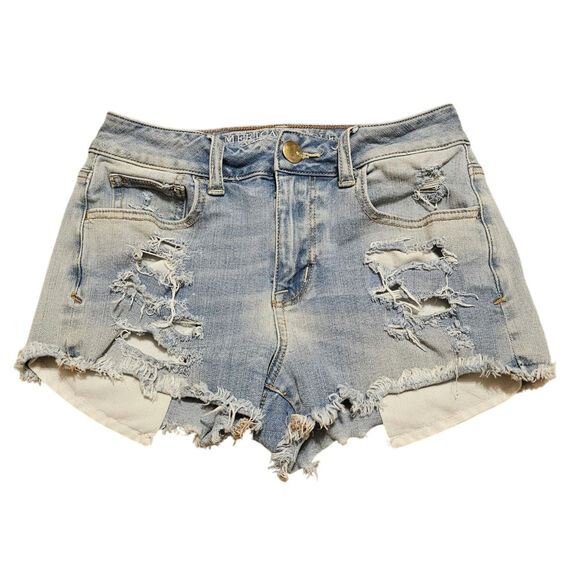 American Eagle Jean Y2K Mirco Shorts 360 Super Stretch Hi-Rise Shortie Size 0 - Picture 1 of 4
